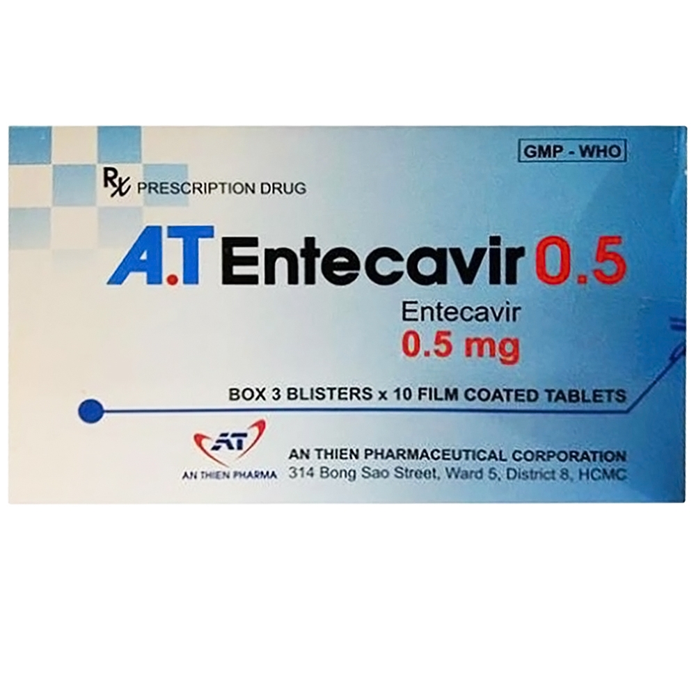 Hình ảnh Thuốc A.T Entecavir 0.5mg An Thiên điều trị viêm gan B mạn tính (3 vỉ x 10 viên)