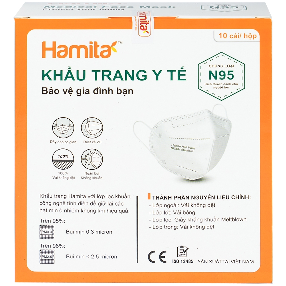 Hình ảnh Khẩu trang N95 Hamita ngăn bụi, kháng khuẩn (10 cái)