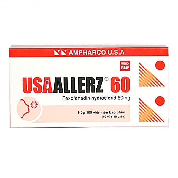 Hình ảnh Thuốc Usaallerz 60 Ampharco USA điều trị viêm mũi dị ứng, mày đay mạn tính vô căn (10 vỉ x 10 viên)