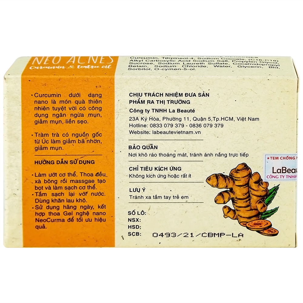 Hình ảnh Xà phòng Acnes Body Bar Neo Acnes Curcumin And Teatree Oil làm sạch bụi bẩn, dầu nhờn trên da (75g)