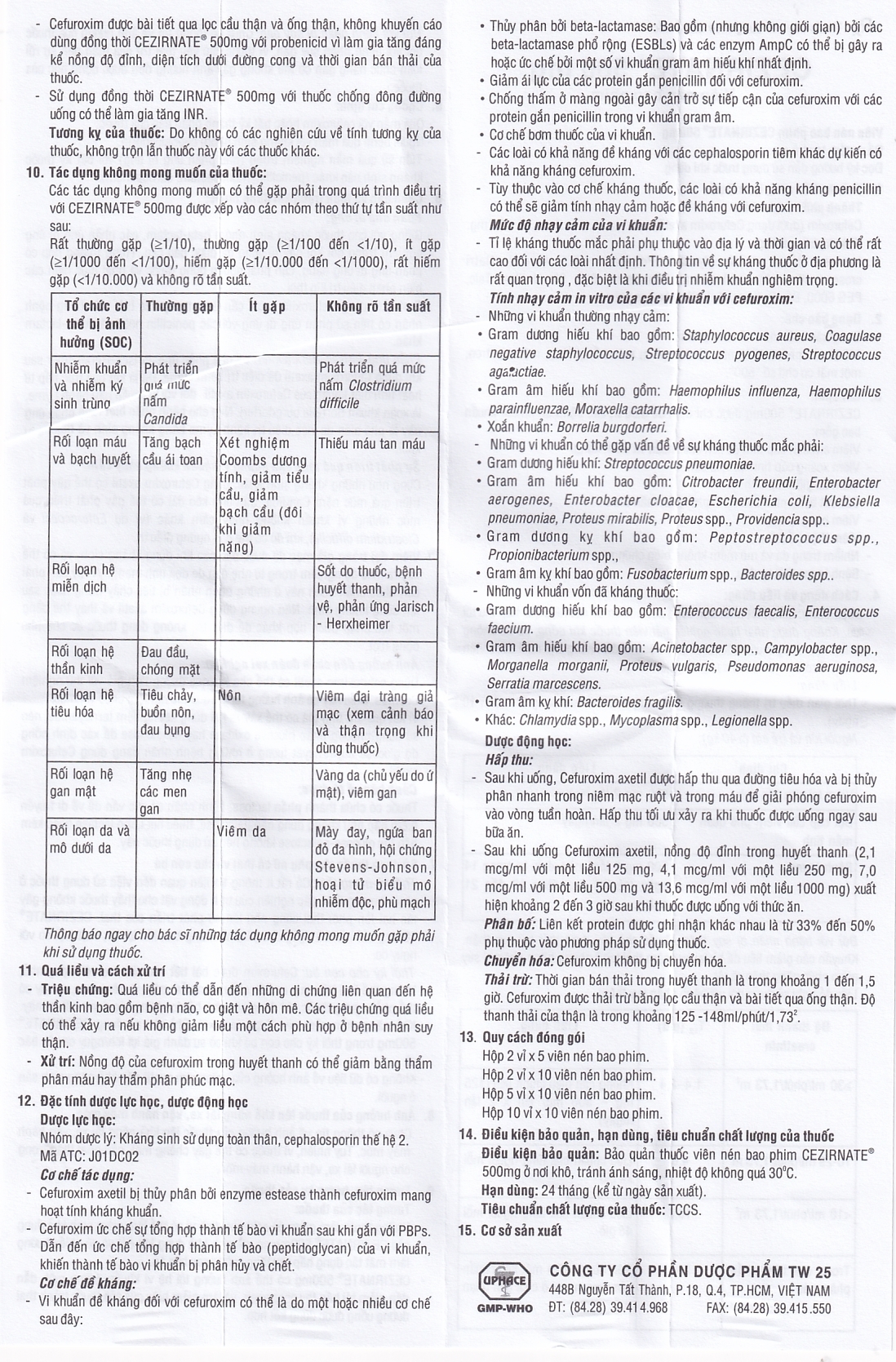 Hình ảnh Thuốc Cezirnate 500mg Uphace điều trị các bệnh do nhiễm khuẩn (2 vỉ x 10 viên)