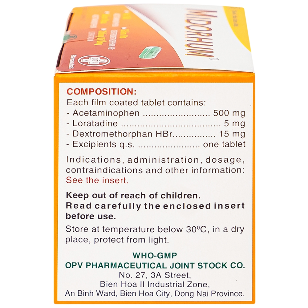 Hình ảnh Viên nén Midorhum OPV hạ sốt, giảm ho, giảm đau, chống dị ứng (10 vỉ x 10 viên)