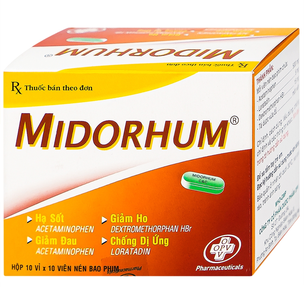 Hình ảnh Viên nén Midorhum OPV hạ sốt, giảm ho, giảm đau, chống dị ứng (10 vỉ x 10 viên)