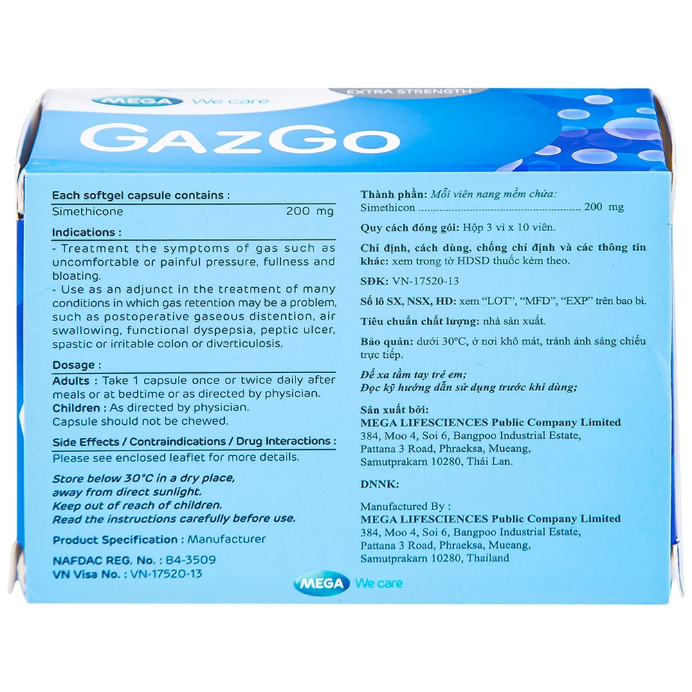 Hình ảnh Thuốc GazGo MEGA We care điều trị khó chịu, căng đau, trướng bụng (3 vỉ x 10 viên)
