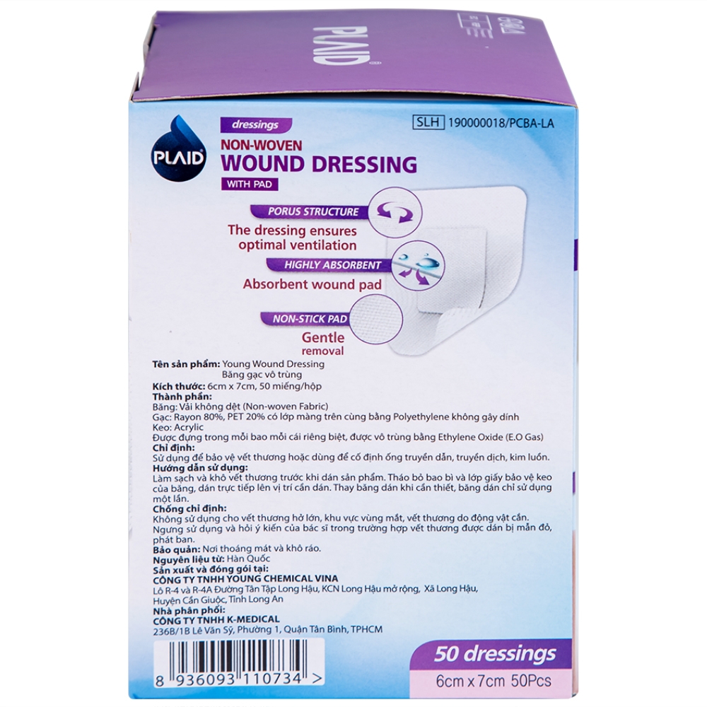 Hình ảnh Băng gạc vô trùng Young Wound Dressing 6cm x 7cm Young Chemical hỗ trợ bảo vệ vết thương (50 miếng)