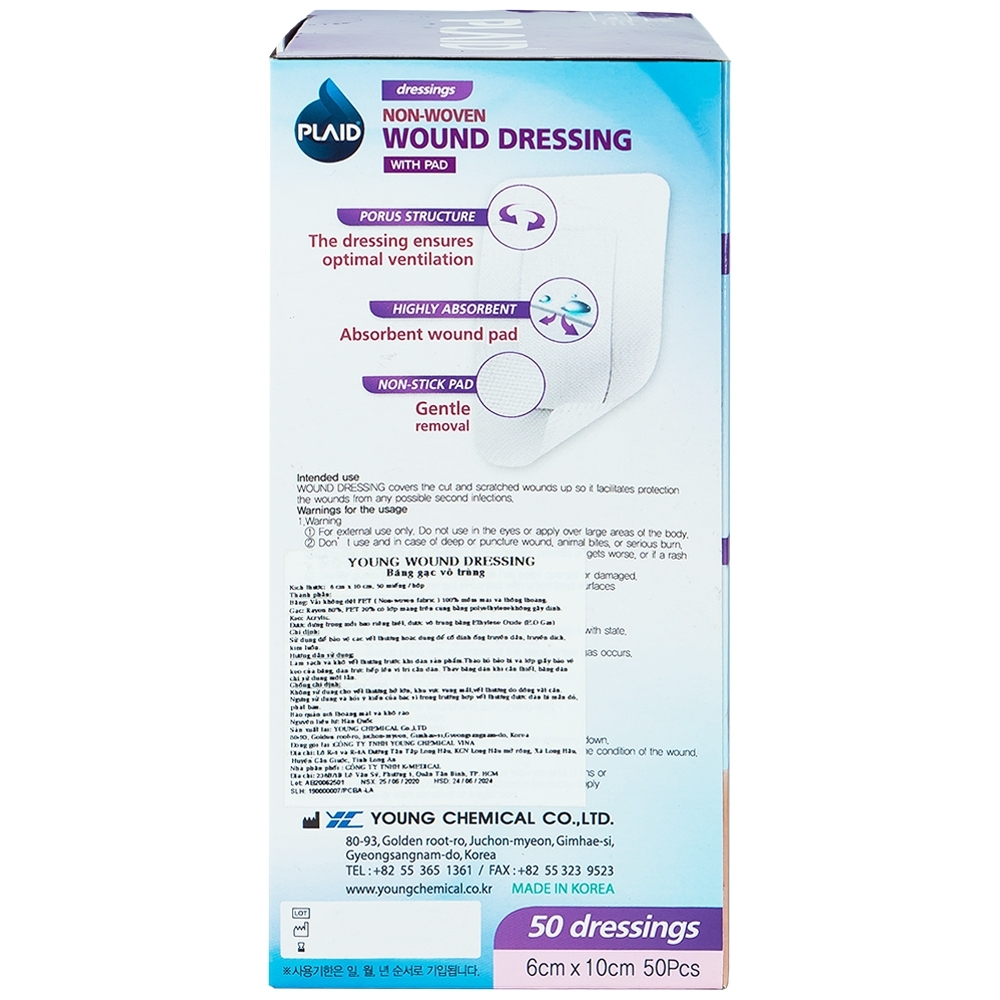 Hình ảnh Băng gạc vô trùng Young Wound Dressing 6cm x 10cm Young Chemical hỗ trợ bảo vệ vết thương hỗ trợ bảo vệ vết thương (50 miếng)