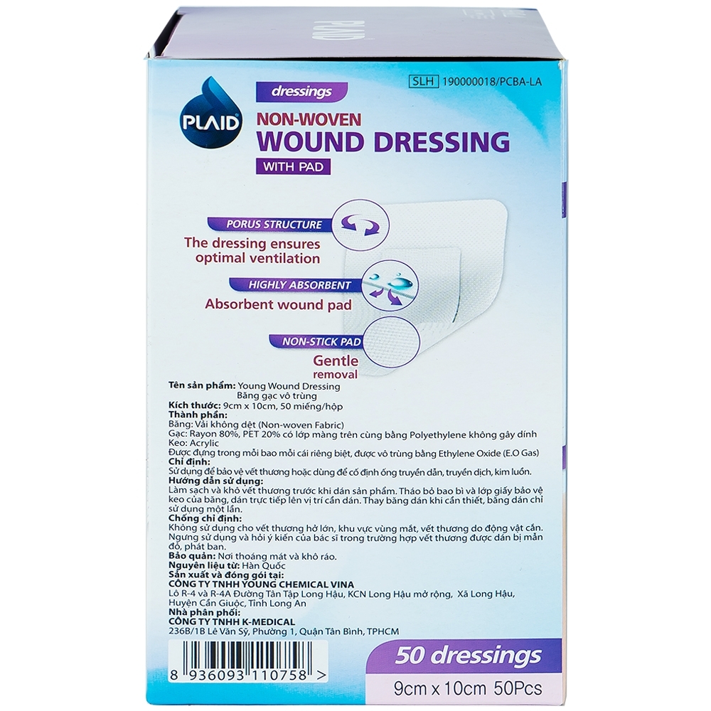 Hình ảnh Băng gạc vô trùng Non-Woven Wound Dressing 9cm x 10cm Young Chemical hỗ trợ bảo vệ vết thương (50 miếng)