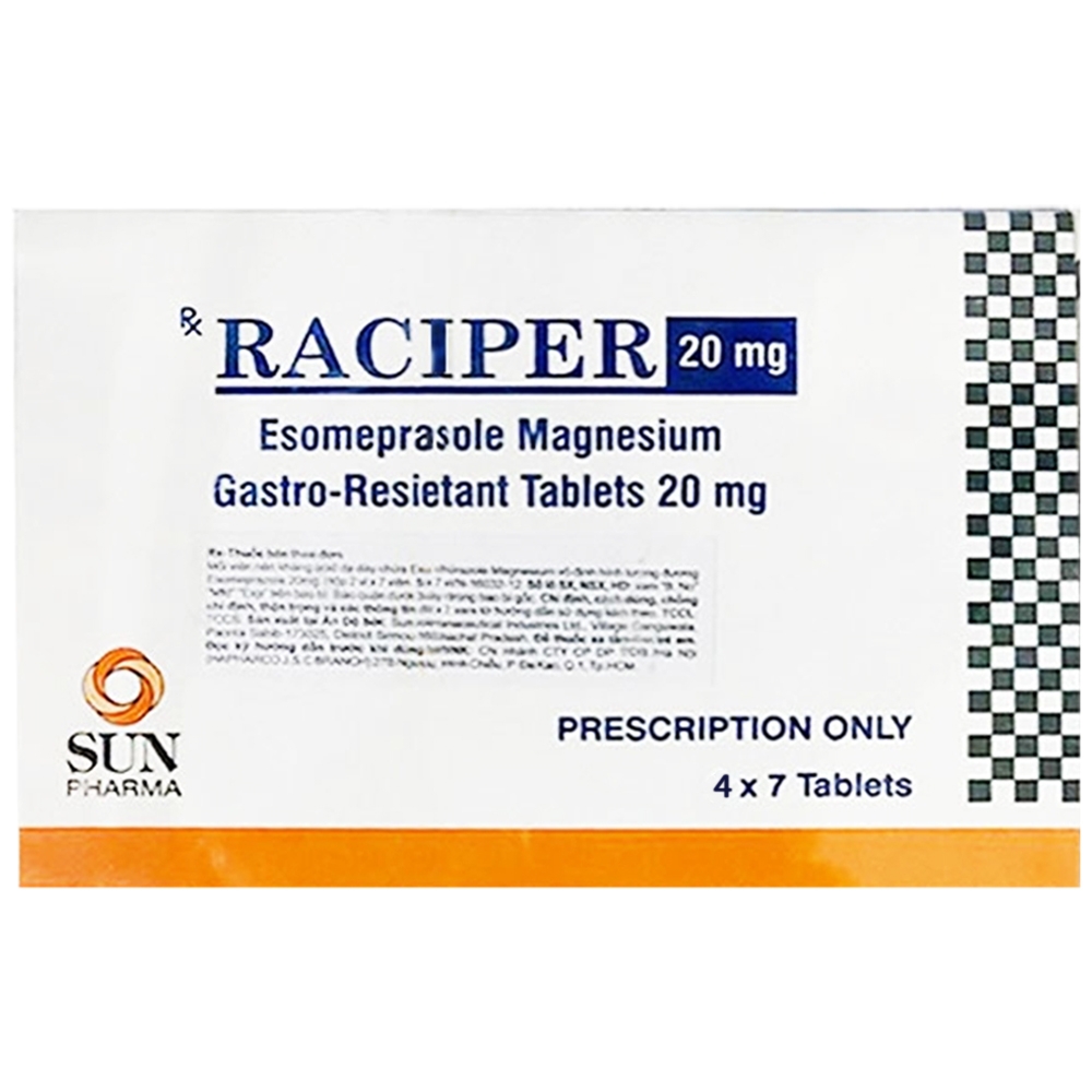 Hình ảnh Thuốc Raciper 20mg Sun Pharma điều trị chứng trào ngược dạ dày, thực quản (4 vỉ x 7 viên)