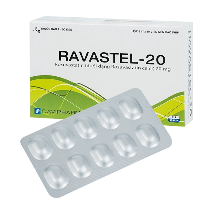 Hình ảnh Thuốc Ravastel-20 Davipharm điều trị tăng cholesterol huyết, phòng ngừa biến cố tim mạch (3 vỉ x 10 viên)