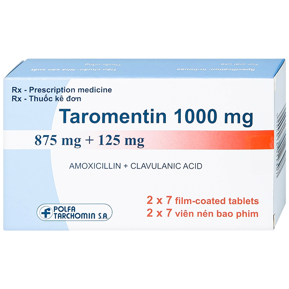 Hình ảnh Thuốc Taromentin 1000mg Polfarmex điều trị viêm xoang cạnh mũi (2 vỉ x 7 viên)