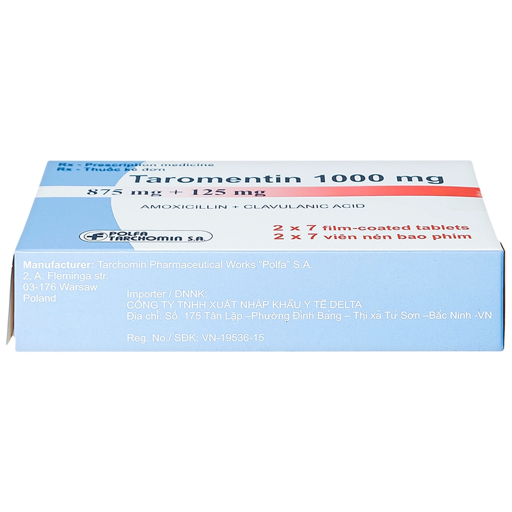 Hình ảnh Thuốc Taromentin 1000mg Polfarmex điều trị viêm xoang cạnh mũi (2 vỉ x 7 viên)