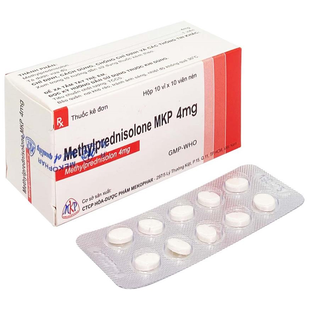 Hình ảnh Thuốc Methylprednisolone MKP 4mg Mekophar điều trị viêm khớp dạng thấp, lupus ban đỏ (10 vỉ x 10 viên)