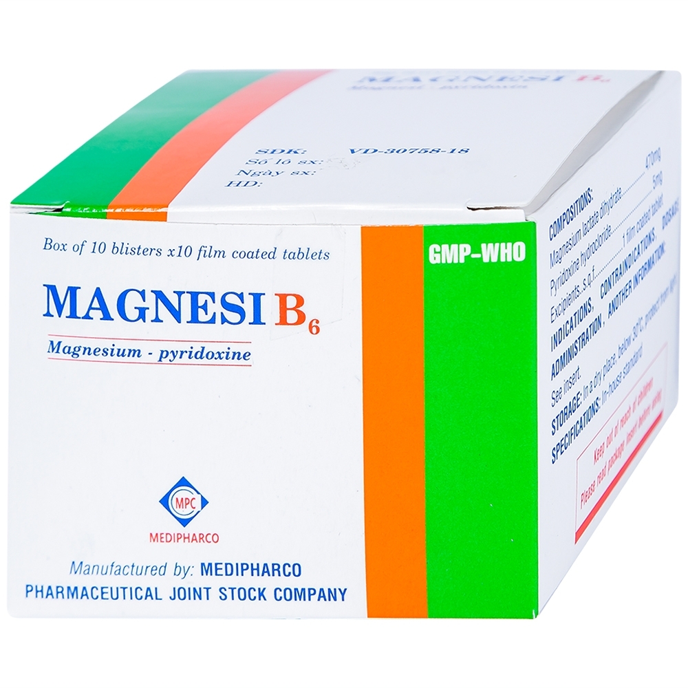 Hình ảnh Viên nén Magnesi B6 Medipharco điều trị các trường hợp thiếu magnesi đơn độc hay kết hợp (10 vỉ x 10 viên)
