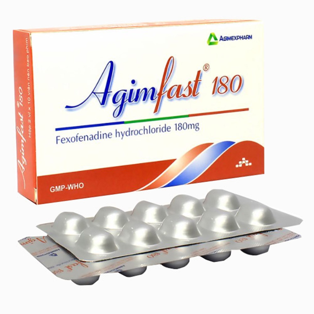 Hình ảnh Thuốc Agimfast 180 Agimexpharm điều trị viêm mũi dị ứng, mày đay mạn tính vô căn (2 vỉ x 10 viên)