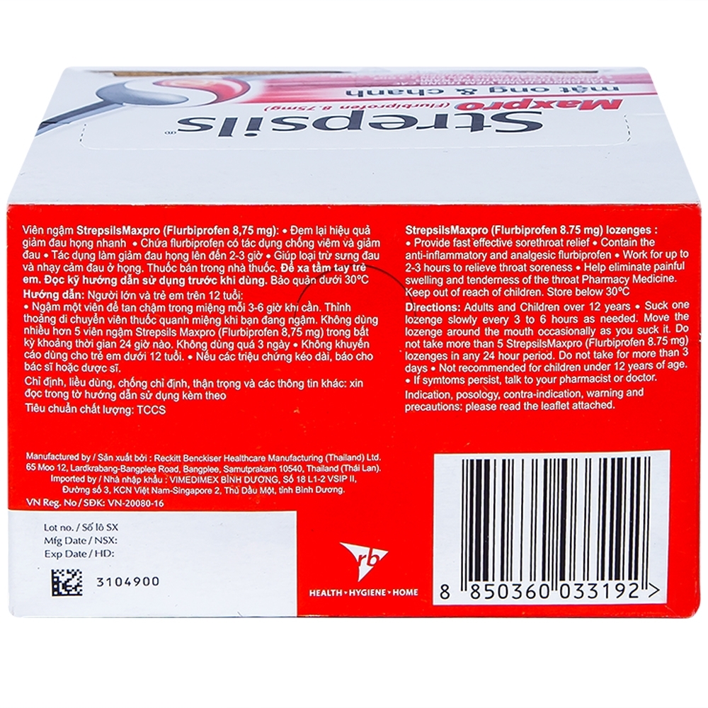 Hình ảnh Viên ngậm Strepsils Maxpro Reckitt Benckiser làm giảm đau trong viêm họng (12 gói x 8 viên)