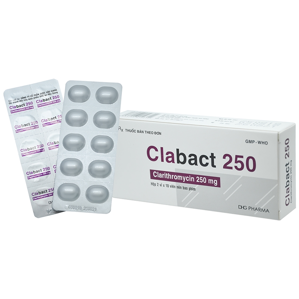 Hình ảnh Thuốc Clabact 250 DHG Pharma điều trị nhiễm khuẩn đường hô hấp, viêm amidan, viêm tai giữa (2 vỉ x 10 viên)