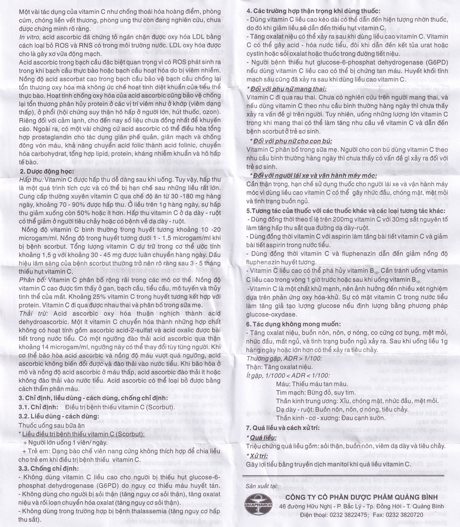 Hình ảnh Thuốc Vitamin C 500mg Quapharco điều trị bệnh do thiếu Vitamin C (10 vỉ x 10 viên)