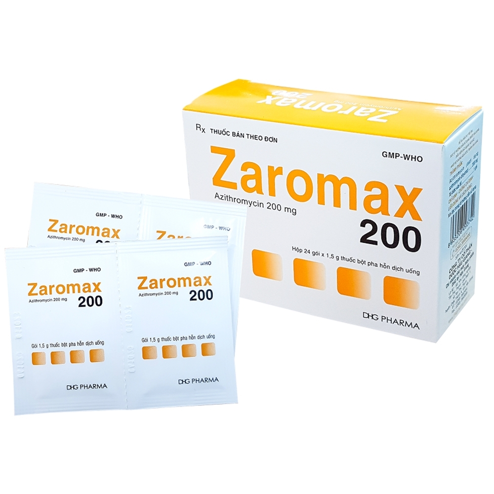 Hình ảnh Bột pha hỗn dịch uống Zaromax 200 DHG Pharma điều trị viêm phế quản, viêm phổi (24 gói)