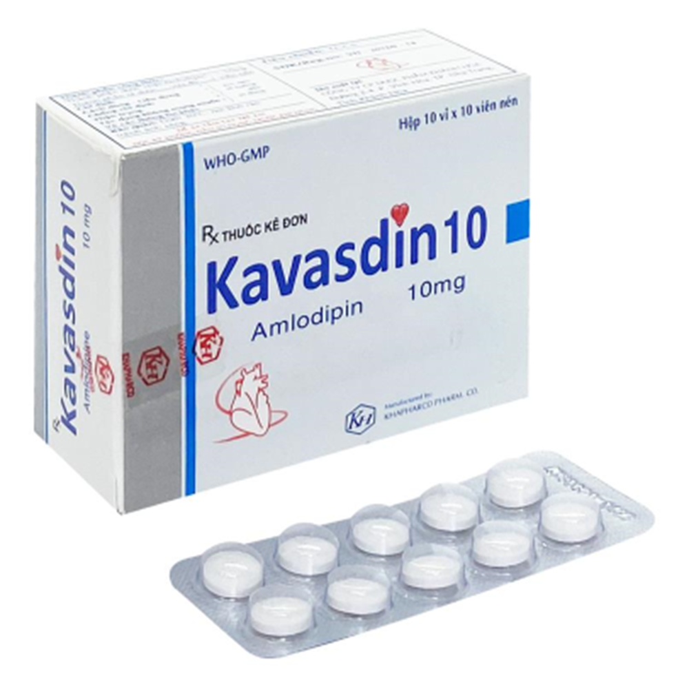 Hình ảnh Viên nén Kavasdin 10mg Khapharco điều trị tăng huyết áp ở người đau thắt ngực ổn định (10 vỉ x 10 viên)