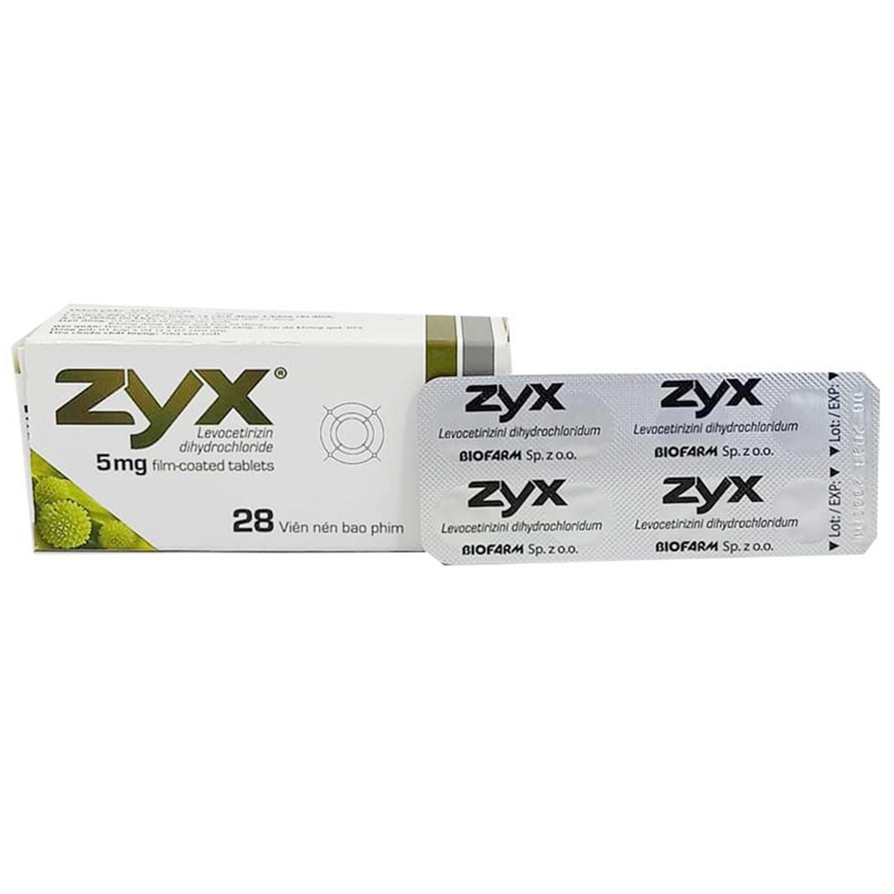 Hình ảnh Thuốc Zyx 5mg Biofarm điều trị viêm mũi dị ứng, hắt hơi, chảy nước mũi, viêm kết mạc dị ứng (4 vỉ x 7 viên)