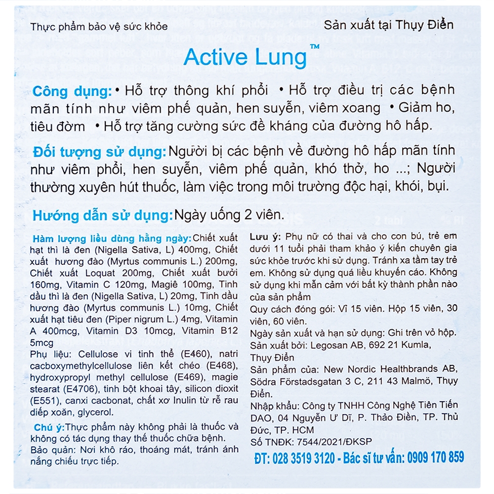 Hình ảnh Viên uống Active Lung New Nordic hỗ trợ thông khí phổi, viêm phế quản, hen suyễn (2 vỉ x 15 viên)