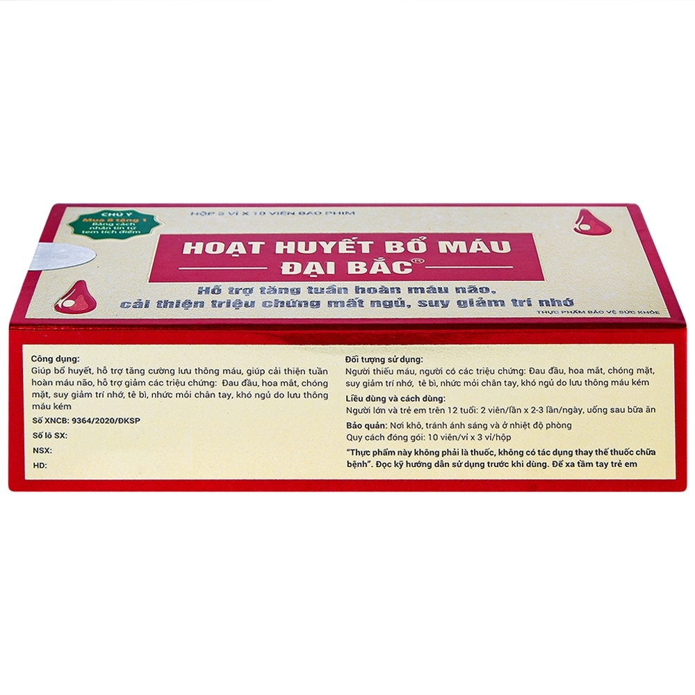 Hình ảnh Viên uống Hoạt Huyết Bổ Máu Đại Bắc tăng cường lưu thông máu (3 vỉ x 10 viên)