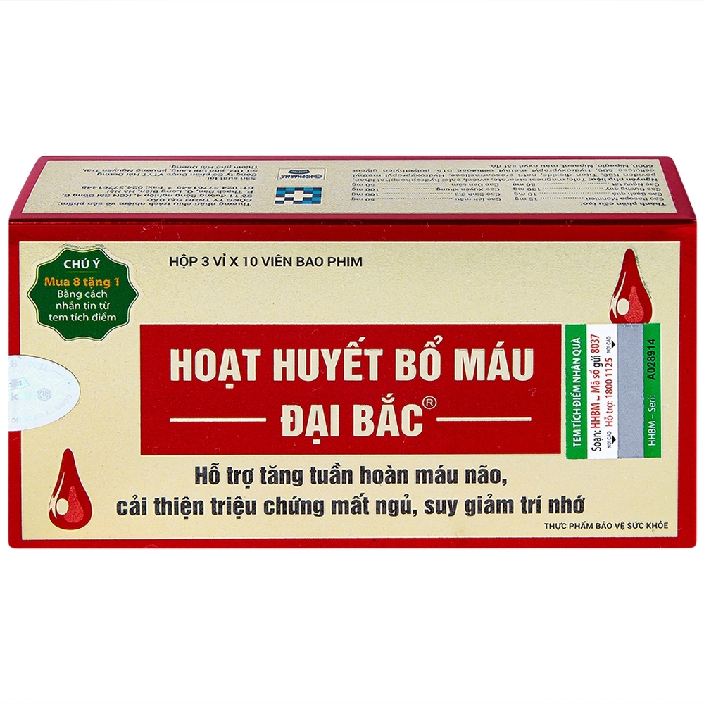 Hình ảnh Viên uống Hoạt Huyết Bổ Máu Đại Bắc tăng cường lưu thông máu (3 vỉ x 10 viên)
