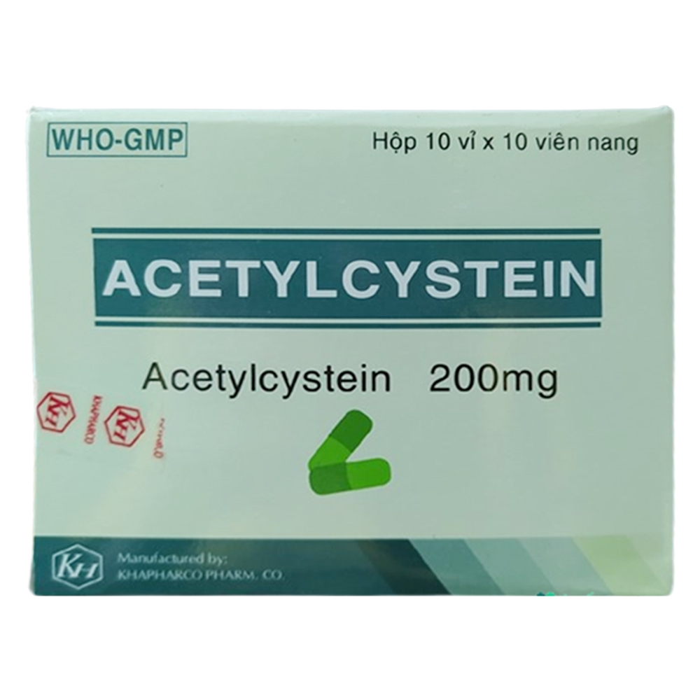 Hình ảnh Thuốc Acetylcystein 200mg Khapharco tiêu nhầy trong bệnh viêm phế quản, bệnh nhầy nhớt (10 vỉ x 10 viên)