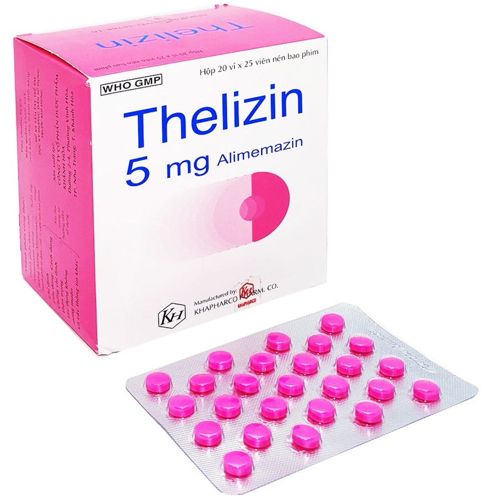 Hình ảnh Thuốc Thelizin 5mg Khapharco điều trị dị ứng hô hấp, mất ngủ (20 vỉ x 25 viên)