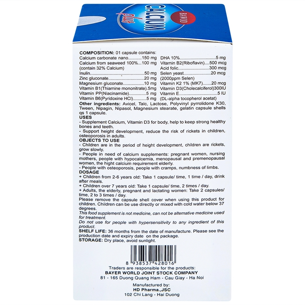 Hình ảnh Viên uống Bawod Calcium Plus bổ sung canxi, vitamin D3 giúp răng, xương chắc khỏe (60 viên)