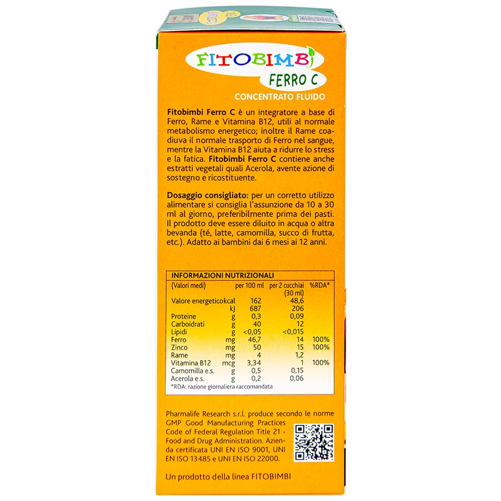 Hình ảnh Siro Fitobimbi Ferro C Concentrato Fluido bổ sung sắt, kẽm, vitamin C cho cơ thể (200ml)
