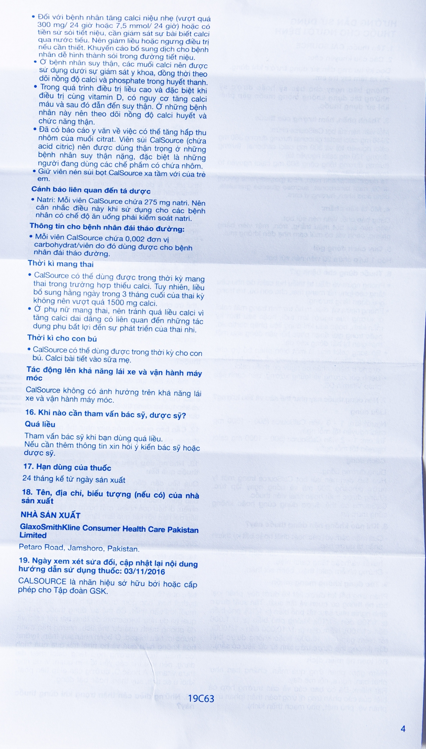 Hình ảnh Viên sủi CalSource 500mg GSK phòng ngừa và điều trị thiếu canxi (20 viên)