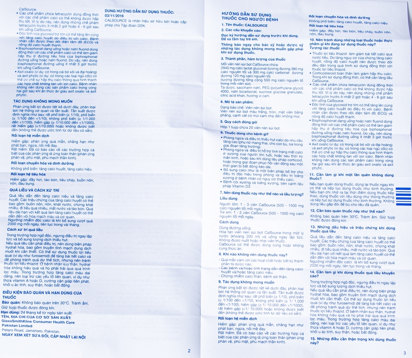 Hình ảnh Viên sủi CalSource 500mg GSK phòng ngừa và điều trị thiếu canxi (20 viên)