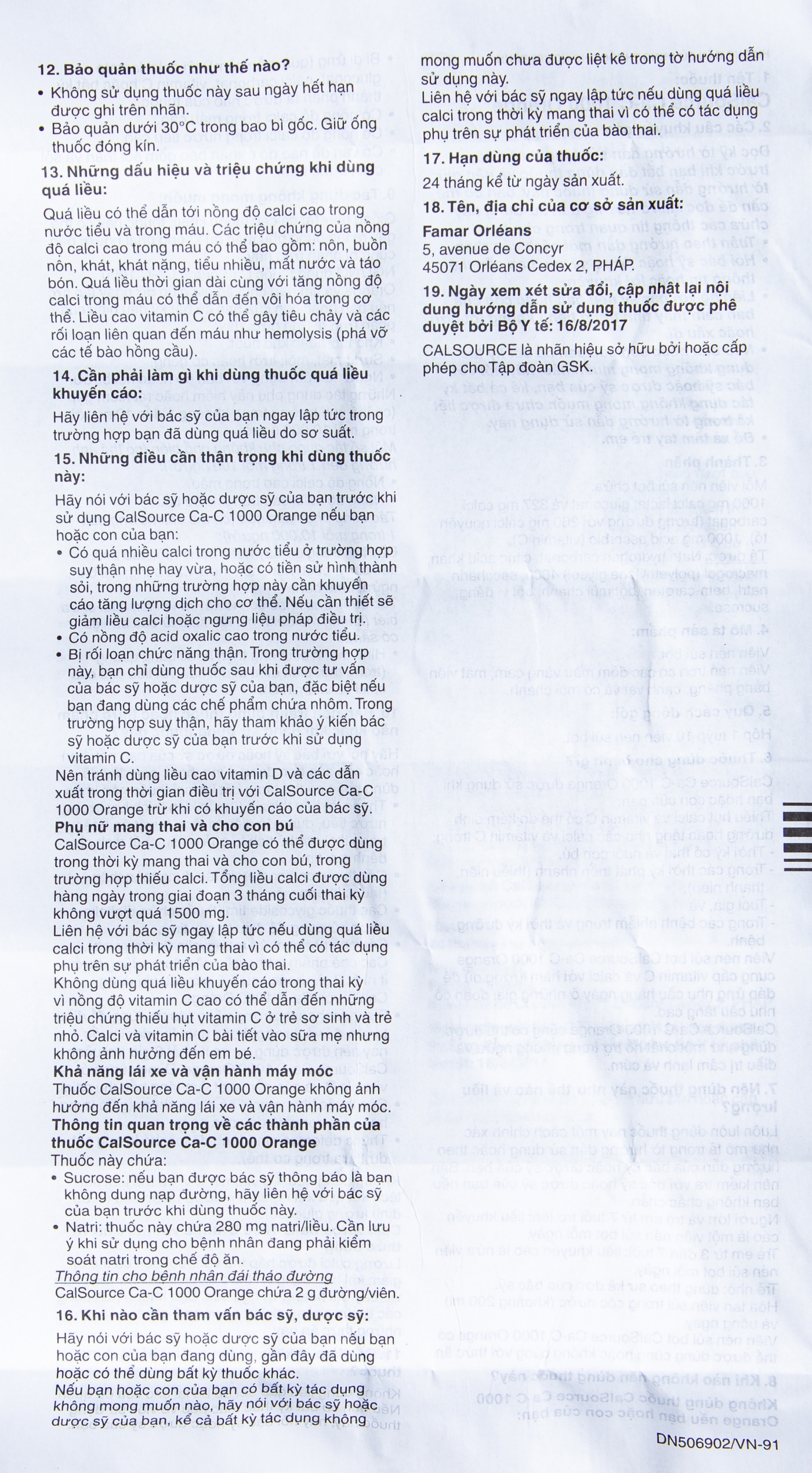 Hình ảnh Viên sủi Ca-C1000 Orange Gsk điều trị thiếu calci hoặc vitamin C (10 viên)