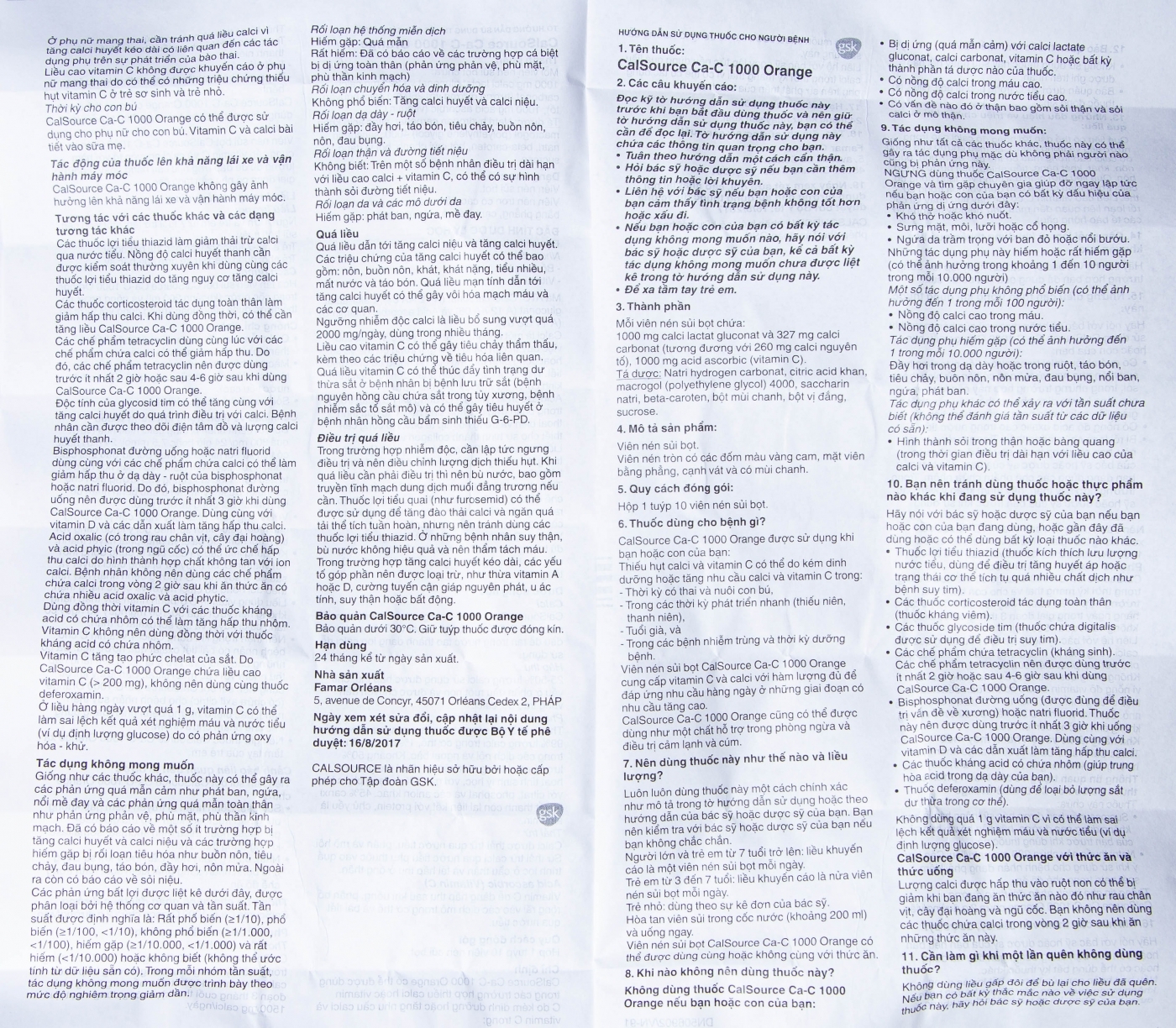 Hình ảnh Viên sủi Ca-C1000 Orange Gsk điều trị thiếu calci hoặc vitamin C (10 viên)