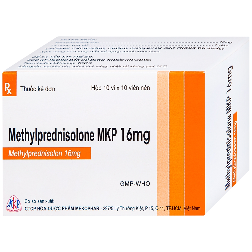 Hình ảnh Thuốc Methylprednisolone MKP 16mg Mekophar kháng viêm, điều trị rối loạn nội tiết, viêm khớp (10 vỉ x 10 viên)