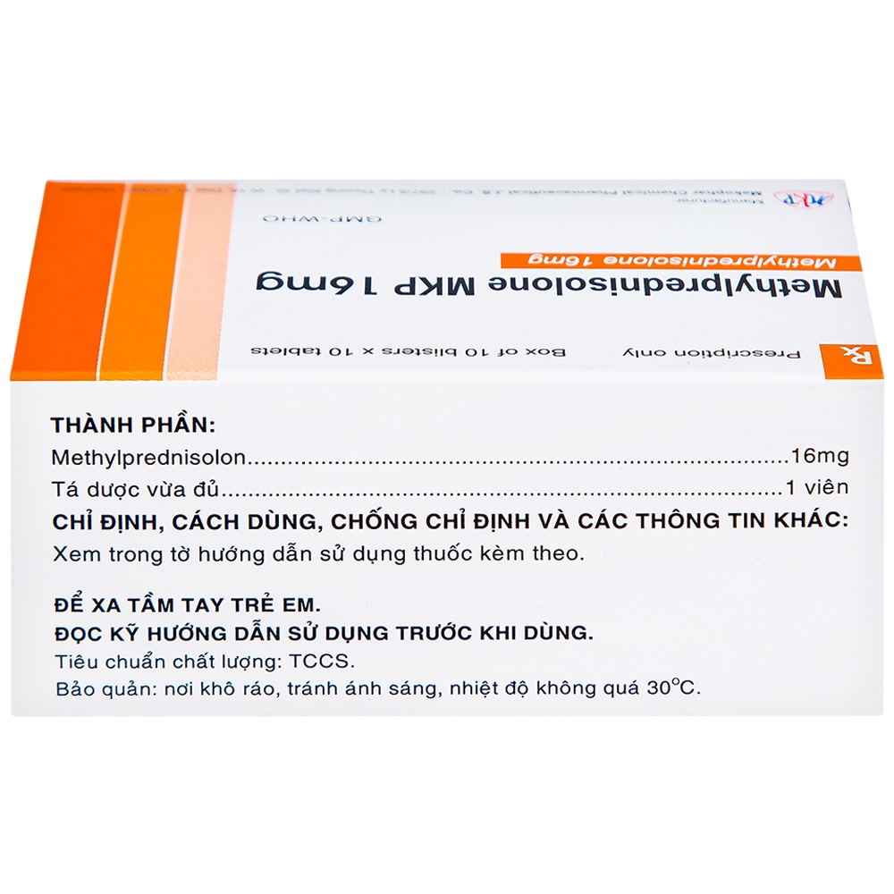 Hình ảnh Thuốc Methylprednisolone MKP 16mg Mekophar kháng viêm, điều trị rối loạn nội tiết, viêm khớp (10 vỉ x 10 viên)