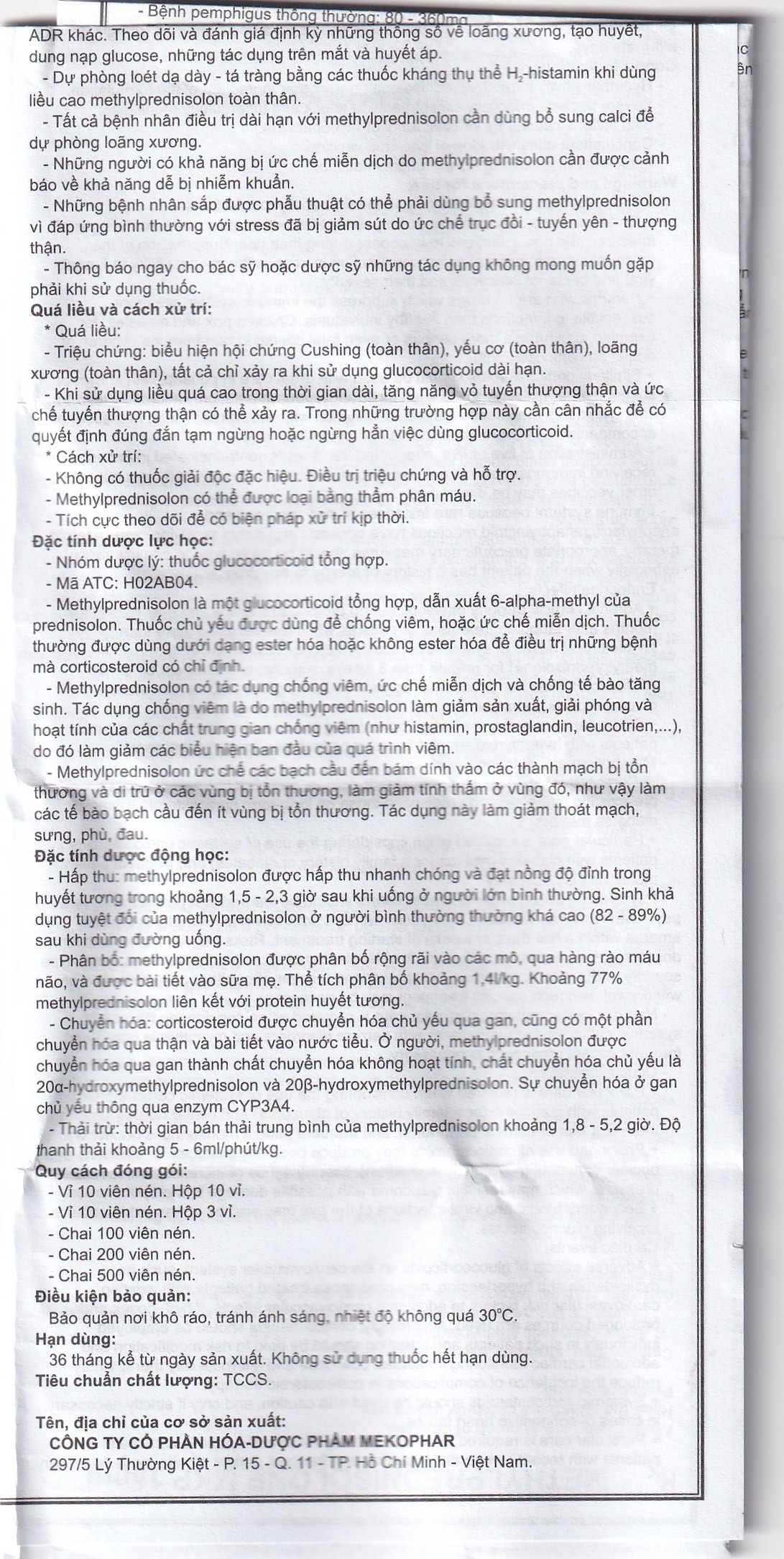 Hình ảnh Thuốc Methylprednisolone MKP 16mg Mekophar kháng viêm, điều trị rối loạn nội tiết, viêm khớp (10 vỉ x 10 viên)