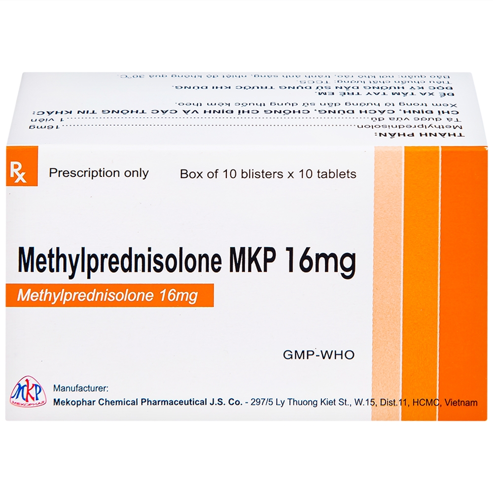 Hình ảnh Thuốc Methylprednisolone MKP 16mg Mekophar kháng viêm, điều trị rối loạn nội tiết, viêm khớp (10 vỉ x 10 viên)