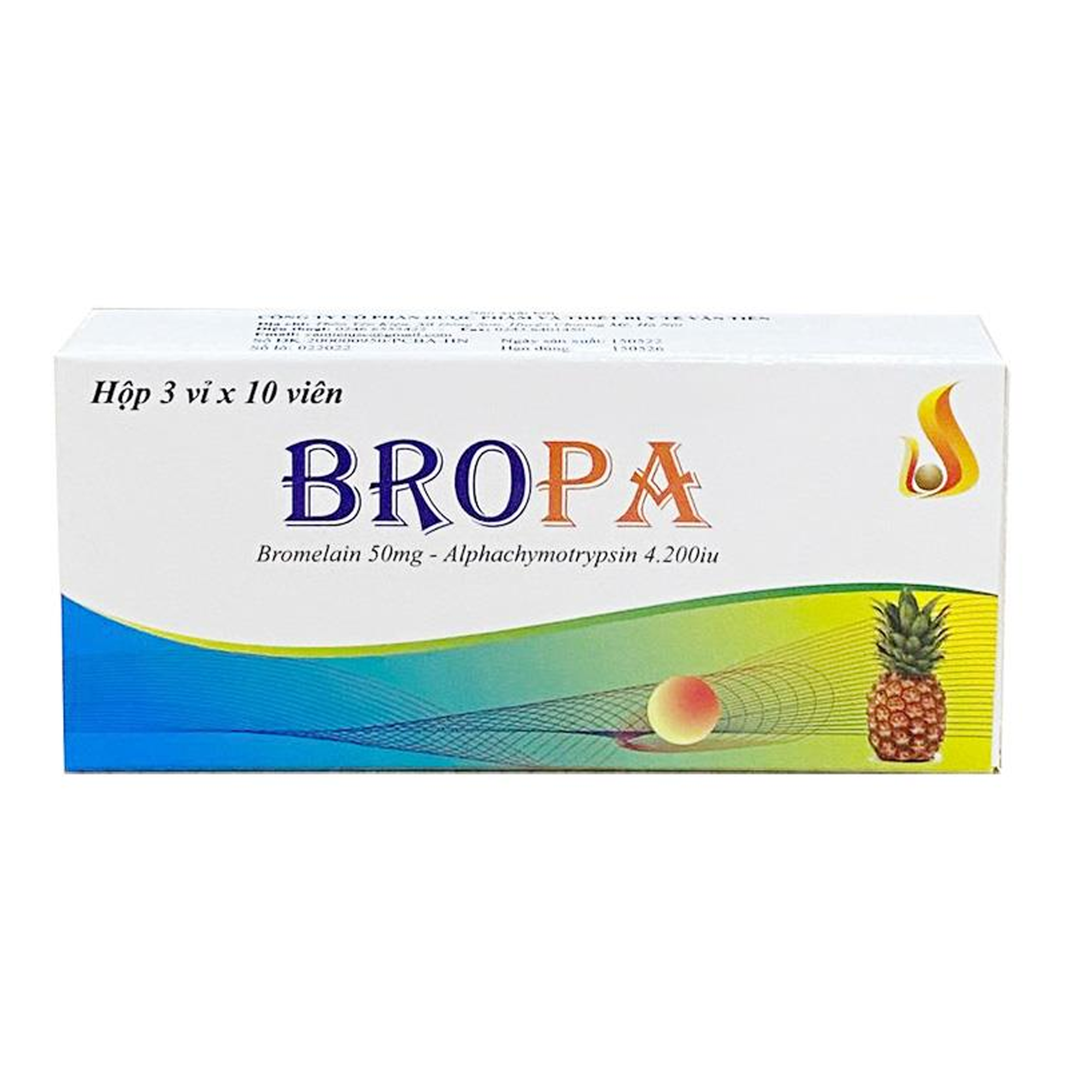 Hình ảnh Viện ngậm dưới lưỡi Bropa 50mg ngăn chặn tổn thương khi bị viêm, giảm phù nề (3 vỉ x 10 viên)