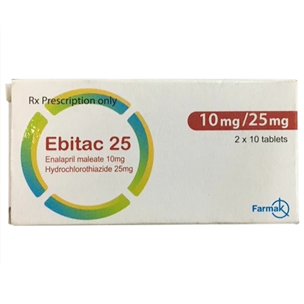 Hình ảnh Thuốc Ebitac 25 10mg/25mg Farmak điều trị tăng huyết áp (2 vỉ x 10 viên)