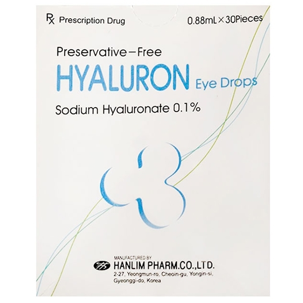 Hình ảnh Thuốc nhỏ mắt Hyaluron Eye Drops 0,1% Hanlim giảm khô mắt (30 ống x 0.88ml)