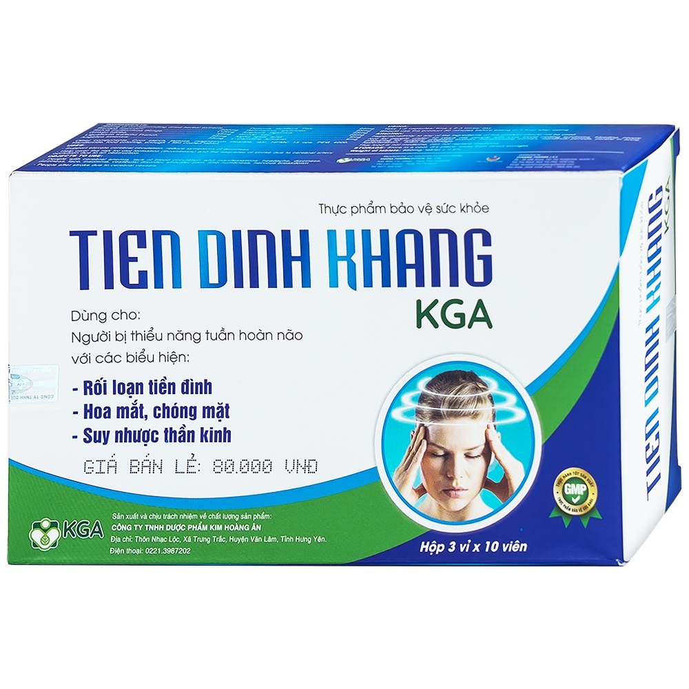 Hình ảnh Viên uống Tiền Đình Khang KGA dùng cho rối loạn tiền đình, hoa mắt, chóng mặt (3 vỉ x 10 viên)