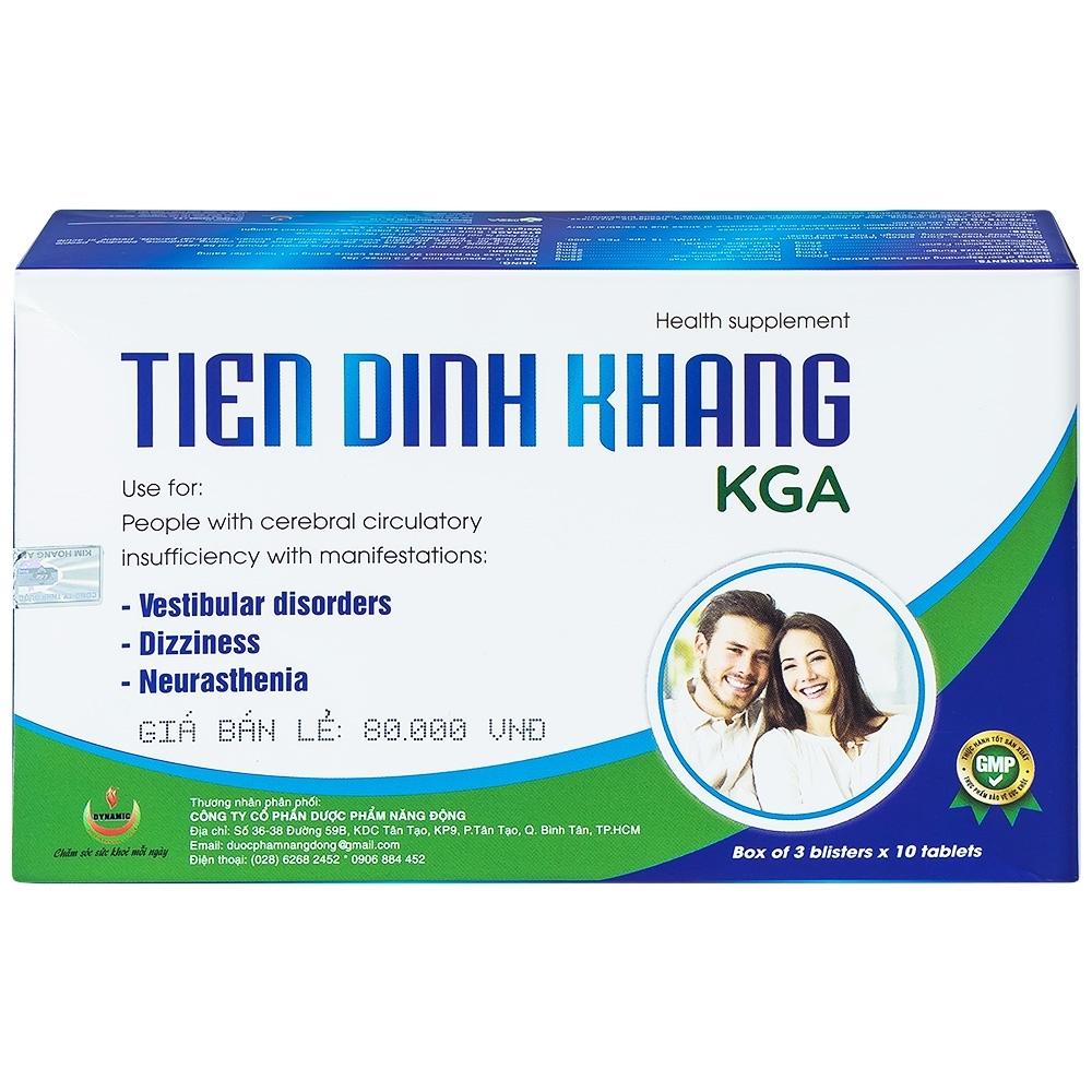 Hình ảnh Viên uống Tiền Đình Khang KGA dùng cho rối loạn tiền đình, hoa mắt, chóng mặt (3 vỉ x 10 viên)