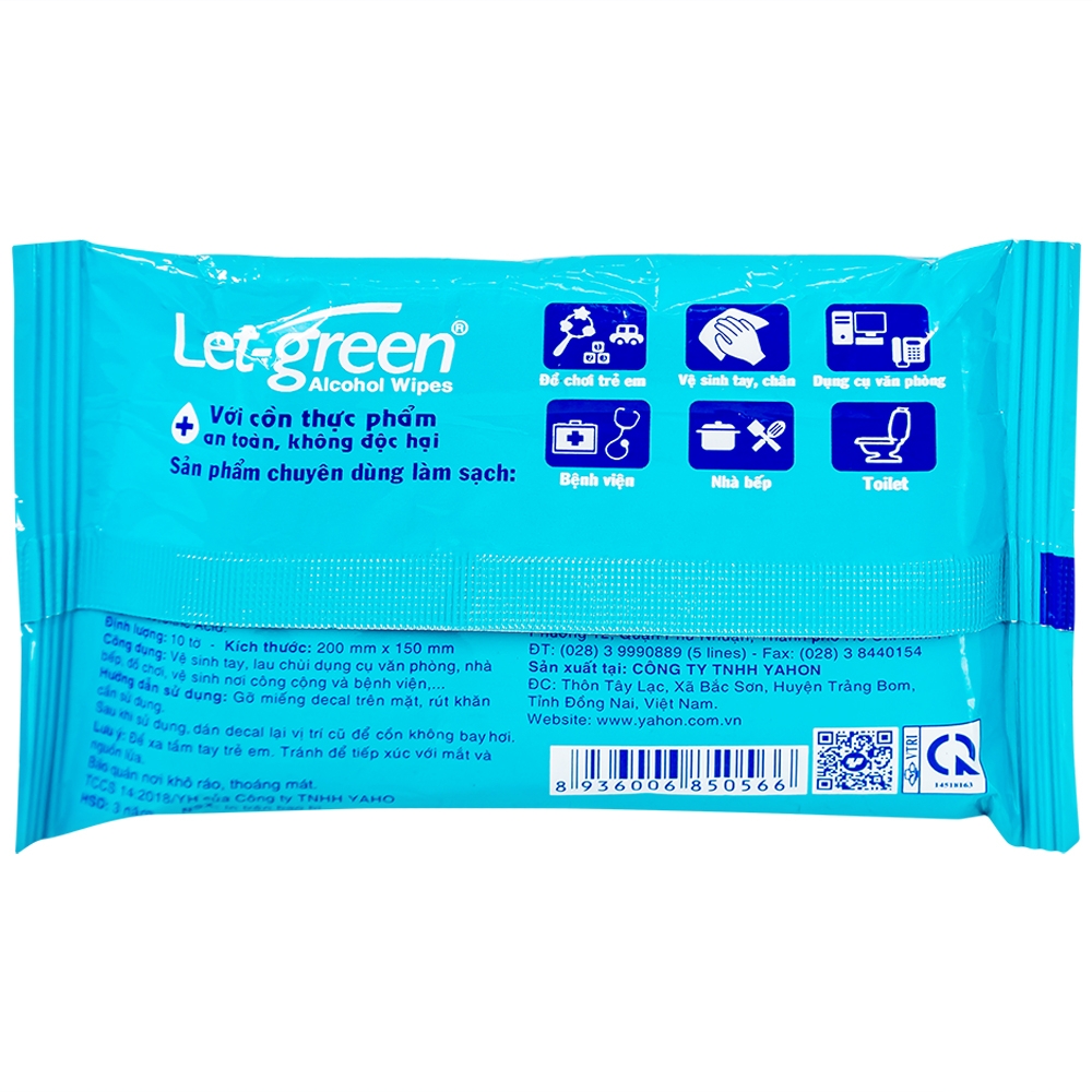 Hình ảnh Khăn giấy ướt cồn Let-Green làm sạch, kháng khuẩn và giữ vệ sinh (10 miếng)