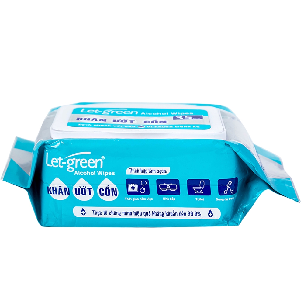 Hình ảnh Khăn giấy ướt cồn Let-Green làm sạch, kháng khuẩn và giữ vệ sinh (35 miếng)