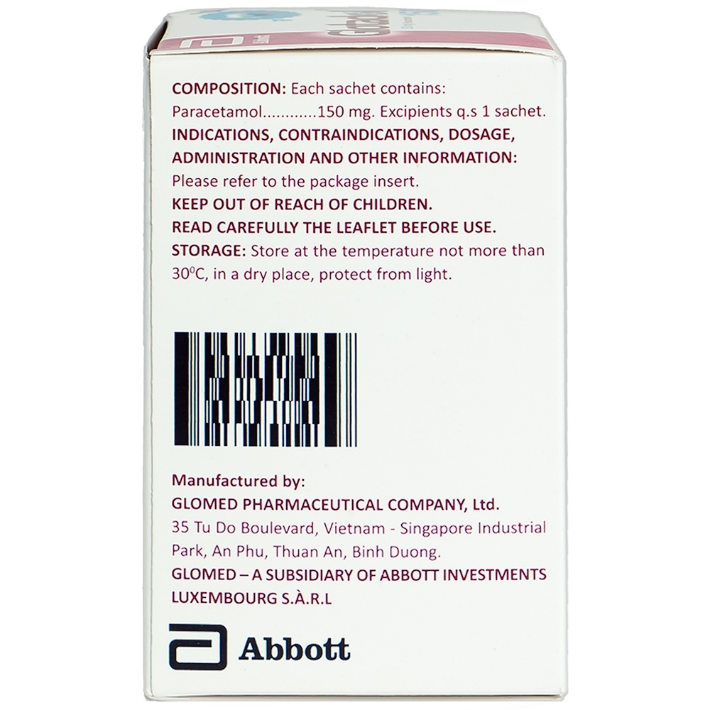 Hình ảnh Bột Glotadol 150 Abbott hỗ trợ hạ sốt và giảm các cơn đau do cảm cúm (20 gói x 2g)