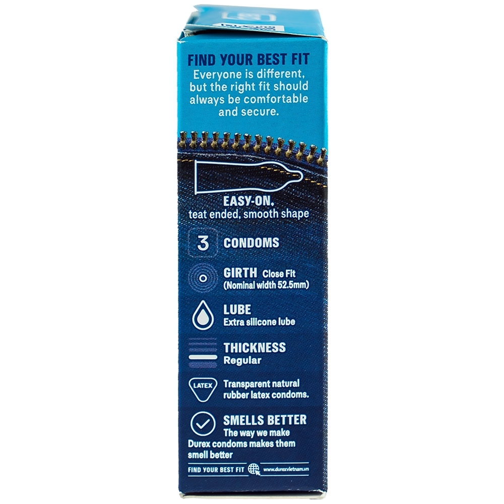 Hình ảnh Bao cao su Durex Jeans ôm sát, nhiều chất bôi trơn (52,5mm - 3 cái)