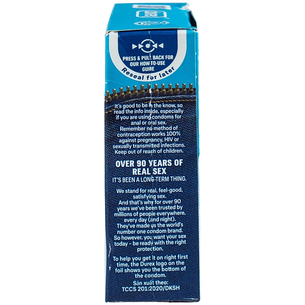 Hình ảnh Bao cao su Durex Jeans ôm sát, nhiều chất bôi trơn (52,5mm - 3 cái)