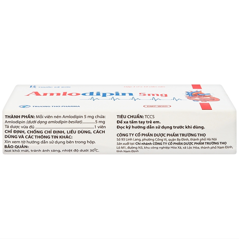 Hình ảnh Thuốc Amlodipin 5mg Trường Thọ điều trị tăng huyết áp, đau thắt ngực (3 vỉ x 10 viên)
